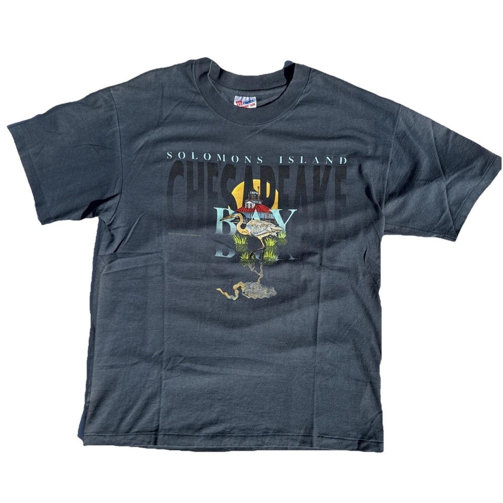 Vtg Hanes Heavyweight 50/50 Single Stitch Solomons Island Tourist T-Shirt 90's L